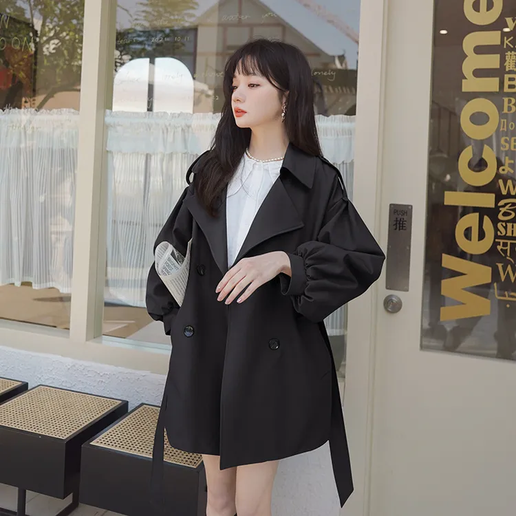 黑色风衣外套女小个子新款韩版休闲设计感chic大衣春秋气质显瘦