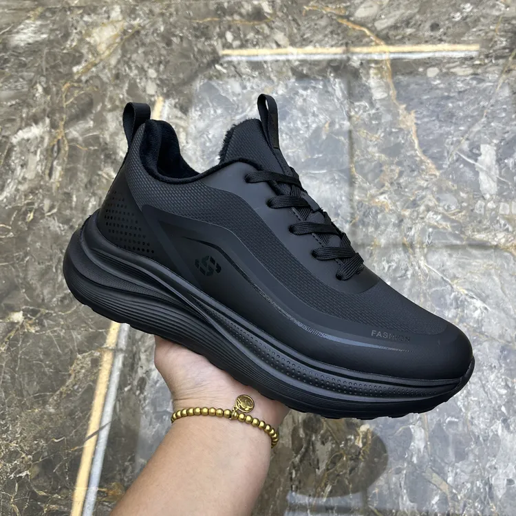 秋冬男鞋厚底休闲鞋运动鞋加棉保暖鞋轻便单鞋黑色健步鞋男士鞋子