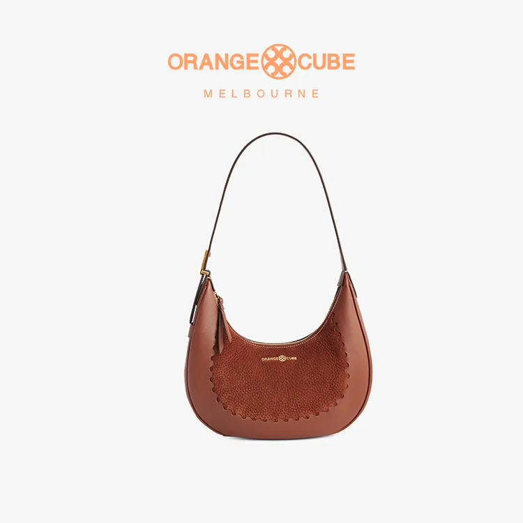 OrangeCube城市花园波浪纹单肩腋下包月牙包头层牛皮