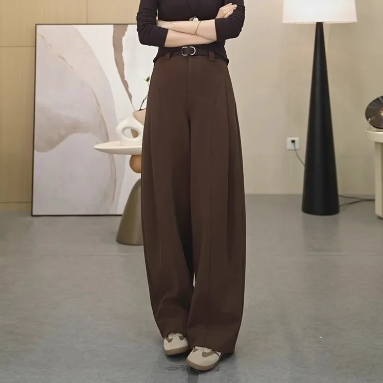 【毛呢贝斯裤】潮流压褶宽松阔腿裤女式休闲裤秋冬新款灰色女裤子