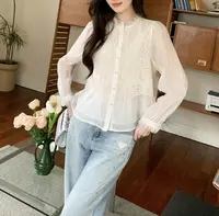 741 新款法式圆领蕾丝衬衫温柔气质百搭洋气衬衣（WDY）