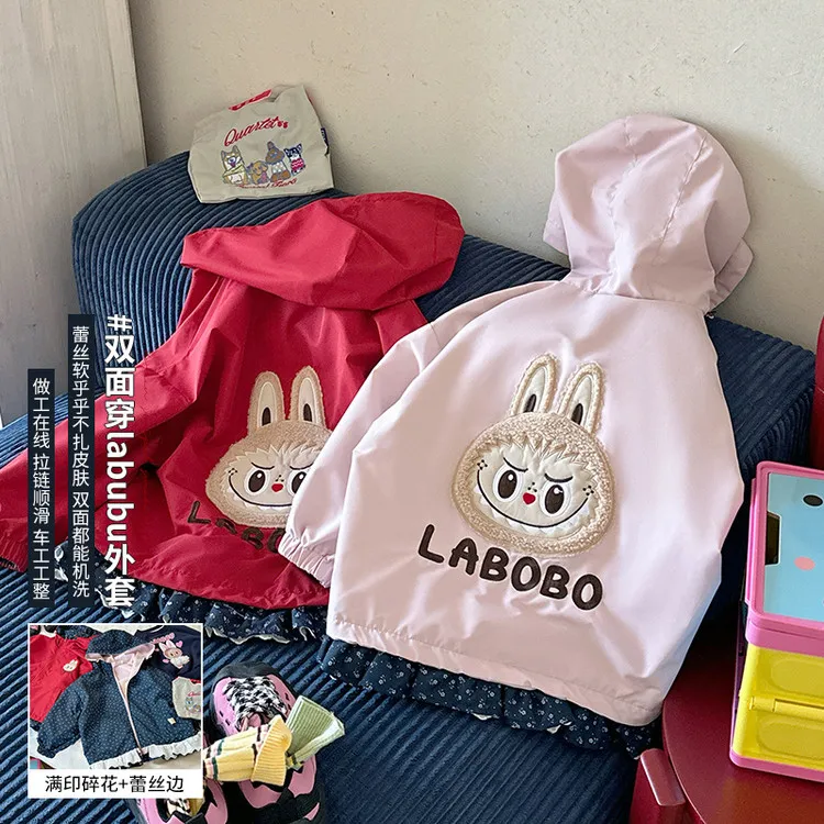 两面穿女童波点连帽外套春秋季2025新款儿童拉布布冲锋衣休闲夹克