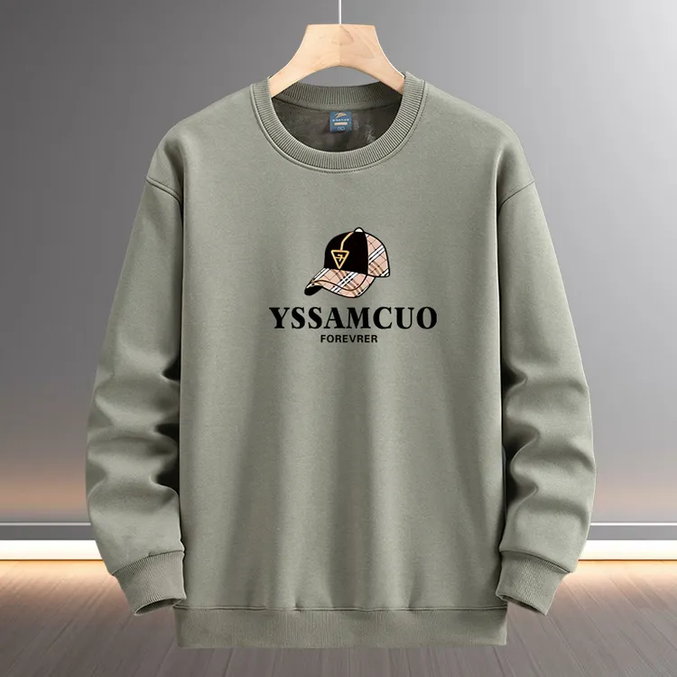 秋冬季圆领长袖卫衣男士宽松加绒加厚保暖打底衫潮牌套头运动上衣