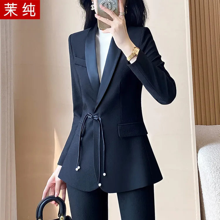 西装外套女黑色设计感小众青果领新中式西服洋气高级感炸街工作服