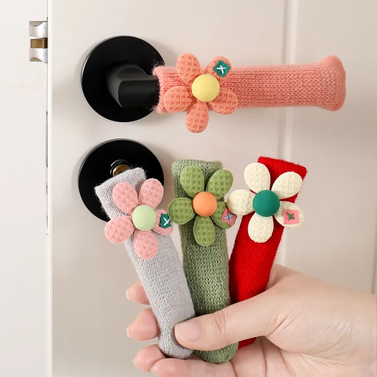 门把手套入户门卧室门把防碰撞保护套新款家用可爱花朵针织门把套