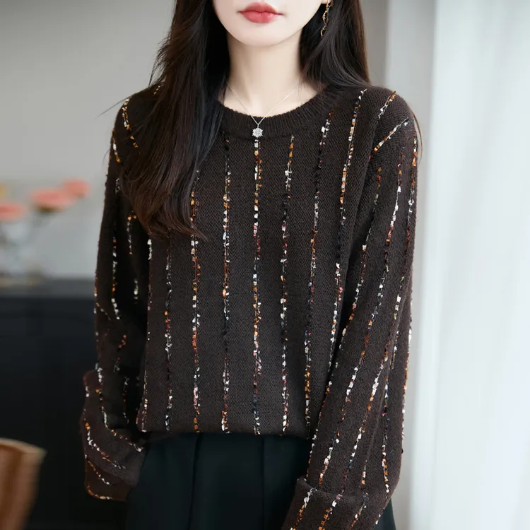 哥弟阿玛施正品高端法式亮片圆领加厚羊毛针织衫女2025新款宽松