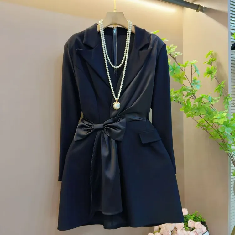 春季新款法式通勤高端洋气显瘦西装连衣裙（长83左右）