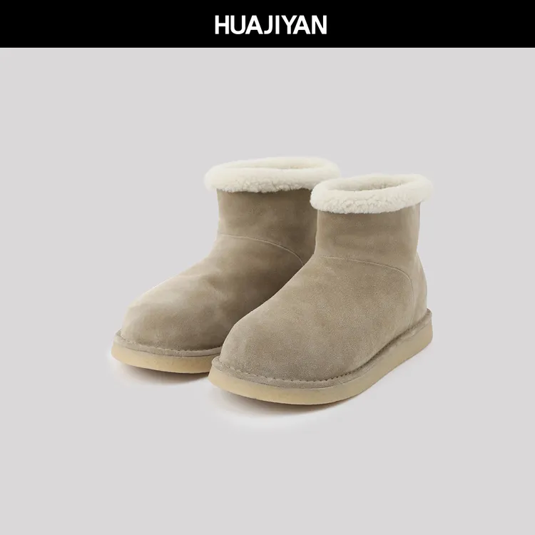 华吉言/HUAJIYAN【配饰系列】高丝光牛反绒面羊毛里短筒厚底雪地靴