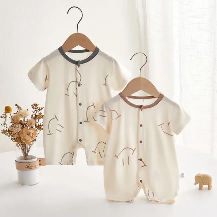 婴儿衣服夏季短袖莫代尔哈衣薄款新生男女宝宝连体衣薄爬爬服睡衣