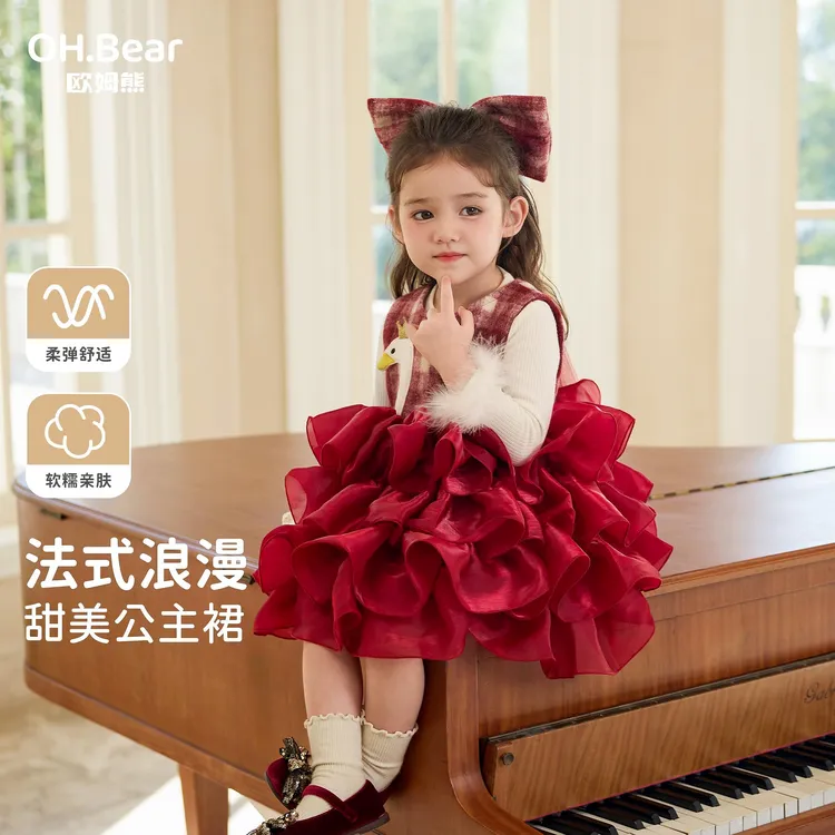 女童连衣裙秋冬季2025新款宝宝冬款周岁生日礼服儿童冬装公主裙子