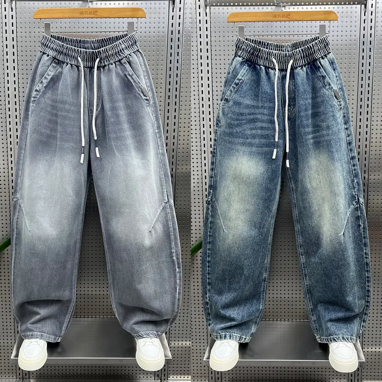 美式潮牌水洗做旧牛仔裤男2025秋冬新款痞帅直筒宽松休闲阔腿长裤