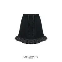 LISI.ZHANG--【醋酸羊毛呢半身裙】松紧高腰花苞填充摆A字时尚短裙
