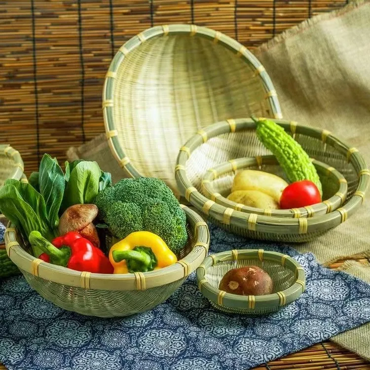 竹编制品竹筛竹篮子淘米箩家用圆簸箕收纳筐洗菜筐水果篮子馒头筐