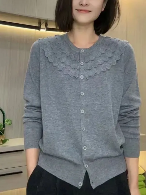 裙边拼接夏季春季宽松型常规毛针织衫秋季休闲简约上衣早秋春秋