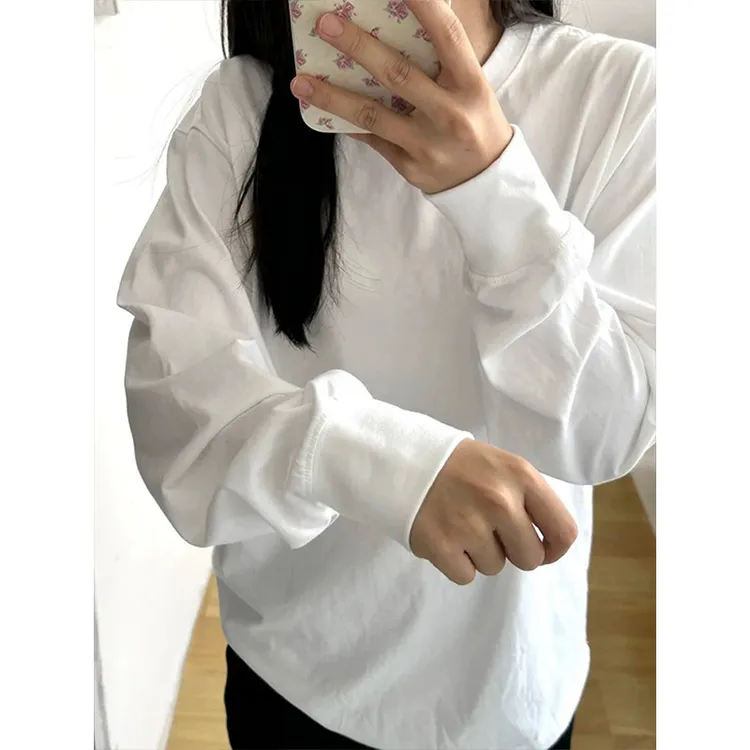 韩版白色长袖内搭打底衫纯棉t恤早秋女纯色休闲百搭情侣上衣潮ins