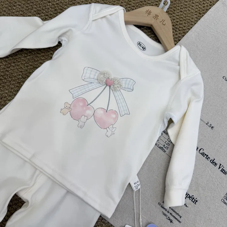 一字肩婴童四季高腰护肚腋下透气秋衣套装A类半棉半莫尤可丝