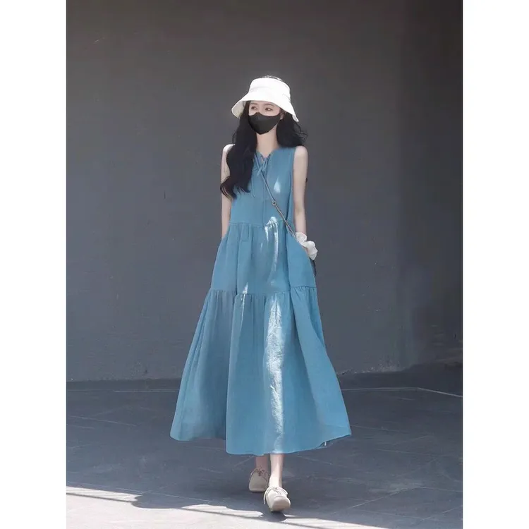 2025宽松法式背心长裙慵懒气质海边度假越南小众夏季连衣裙裙子