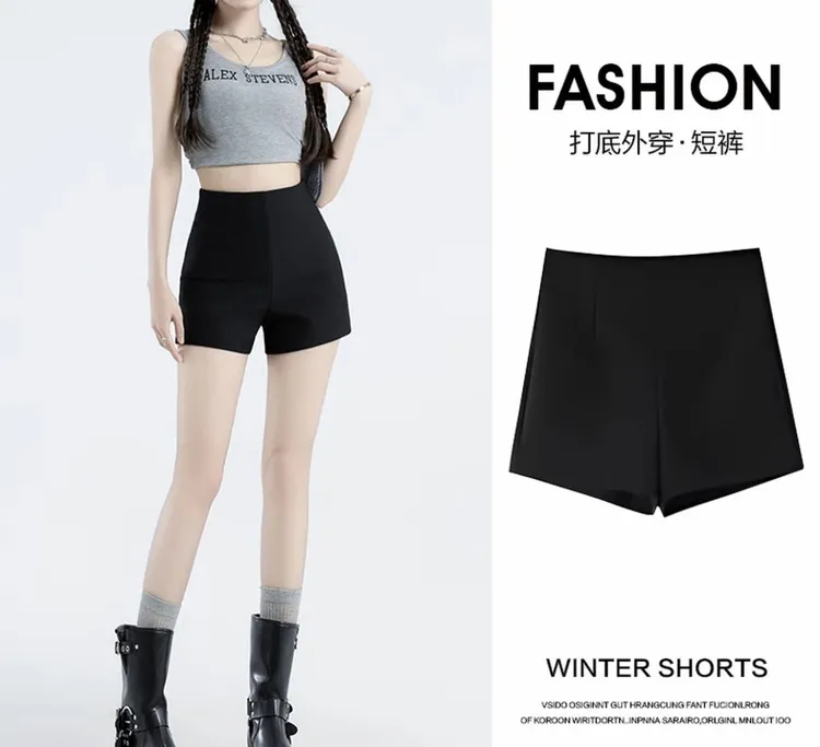 高腰短裤女2025春夏修身显瘦a字小个子黑色罗马弹力打底外穿短裤