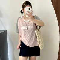 【涵胖胖】清*插肩袖圆领上衣2025夏胖mm提花字母针织短袖t恤23056