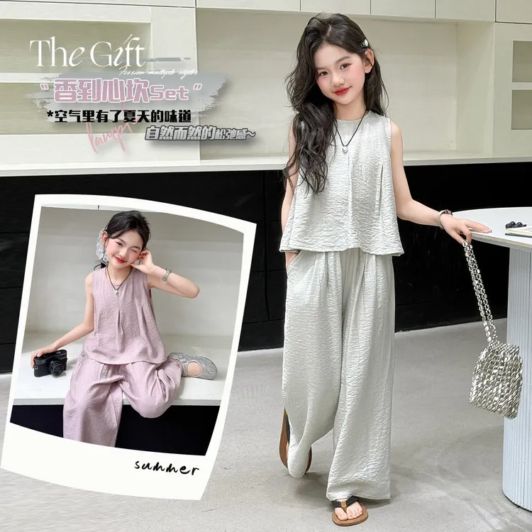 【亲子款】女童夏季新款套装洋气无袖上衣宽松阔腿裤百搭休闲两件套