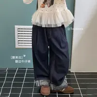 豆几妈 8/25儿童秋款翻边腰果花休闲直筒牛仔裤男童秋款休闲裤子