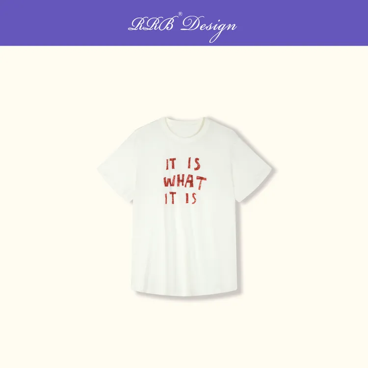 RRB Design「slogan T」宽松显瘦圆领拼色字母印花短袖T恤百搭上衣