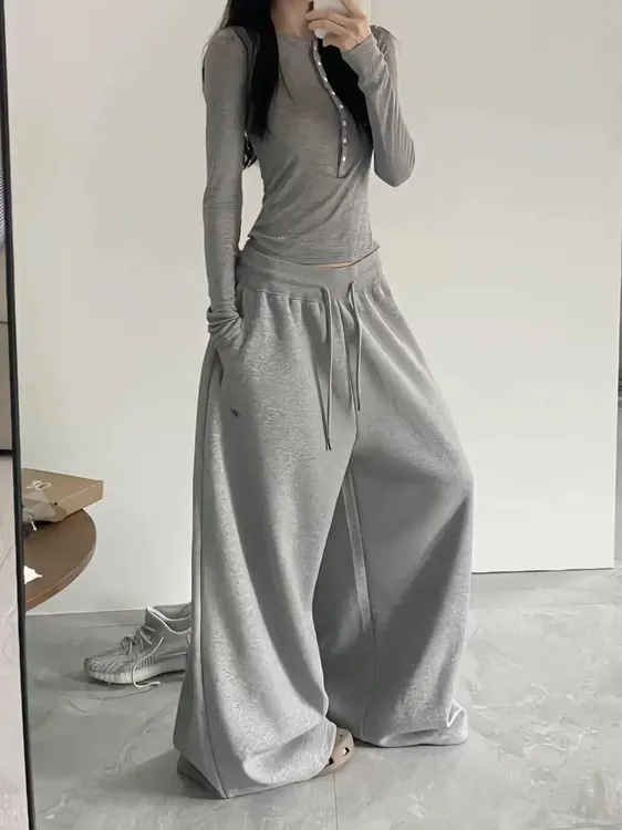美式慵懒风松弛感休闲卫裤女2025新款宽松束脚抽绳爵士街舞运动裤