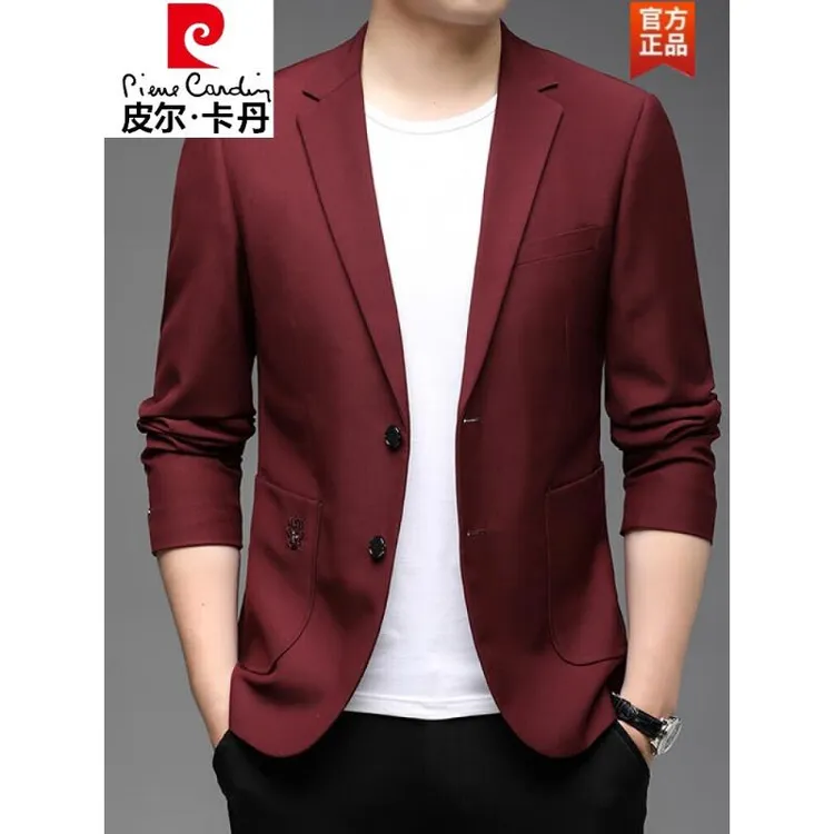 皮尔卡丹轻奢高档西服男士秋季休闲修身商务薄款上衣正装级感单中