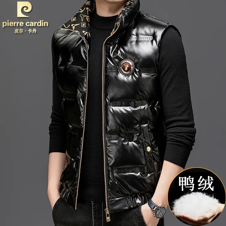 皮尔卡丹高档品牌亮面羽绒服马甲2025新款时尚轻奢潮流冬男士外套