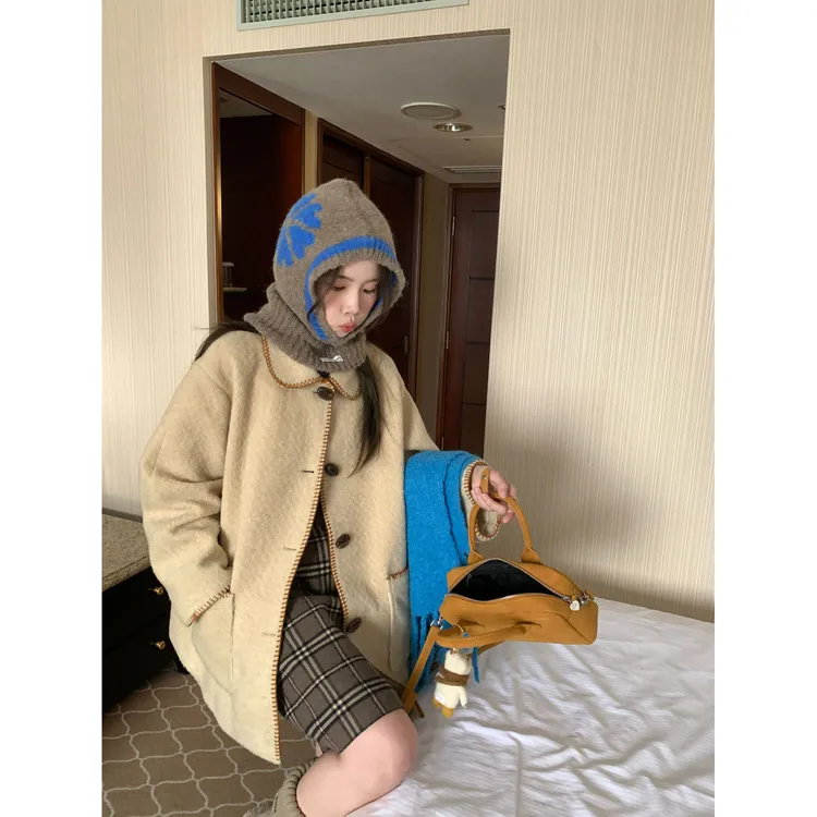 黄油奶酪 重工刺绣森系简约通勤小个子韩系复古呢子外套春秋