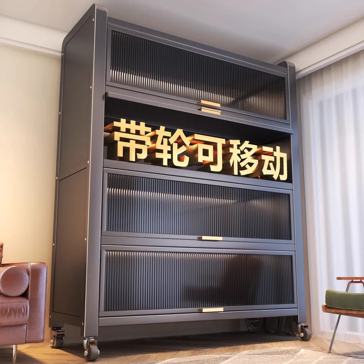 钢制鞋柜带门防尘儿童鞋架带轮可移动多层落地置物架收纳储物柜子