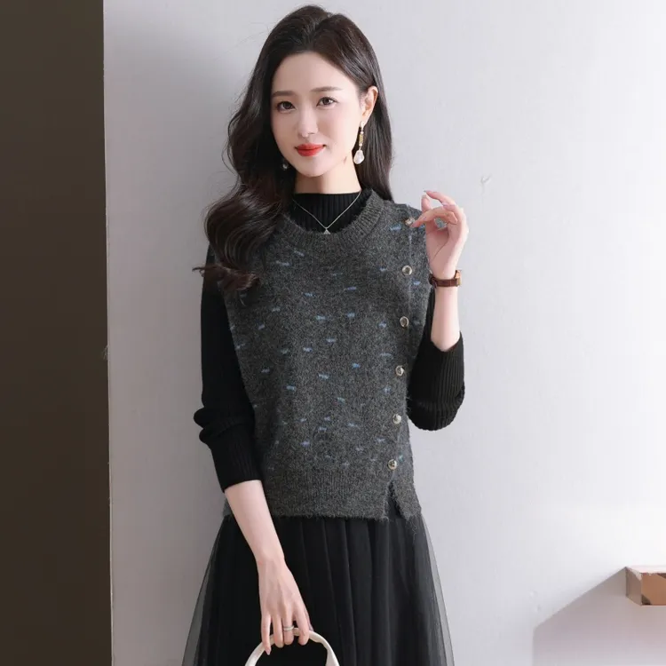 羊毛马甲女针织背心时尚叠穿高级感两件套重磅加厚马夹开衫毛衣