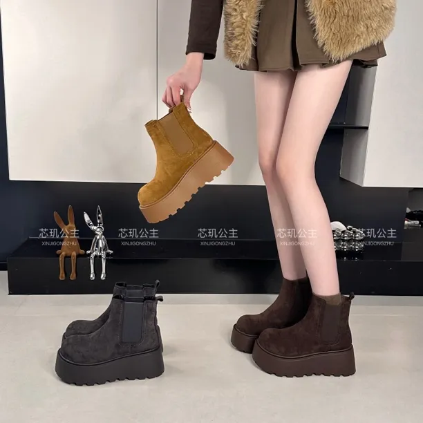 切尔西小个子7cm增高厚底雪地靴女2025冬季加绒加厚百搭休闲时尚