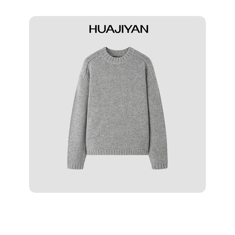 华吉言/HUAJIYAN【雪季】100羊毛简约百搭落肩圆领套头毛衣