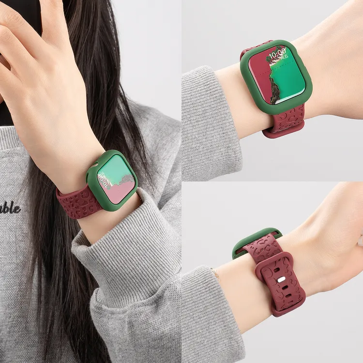 适用iwatch苹果s10手表表带豹纹硅胶表带applewatchs9/8/7运动夏
