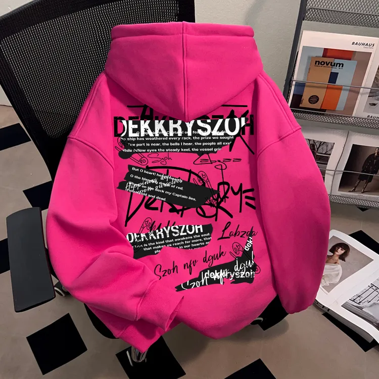 Dekkry美式高街创意字母印花设计秋冬季连帽卫衣男女个性情侣上衣