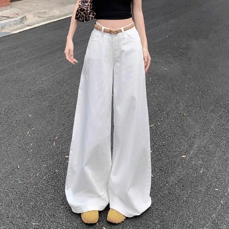 白色阔腿牛仔裤女2025秋季新款高腰宽松显瘦慵懒垂感高级直筒裤子