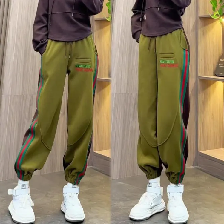 时尚休闲运动卫裤女秋冬新款宽松显瘦字母撞色束脚裤百搭哈伦长裤