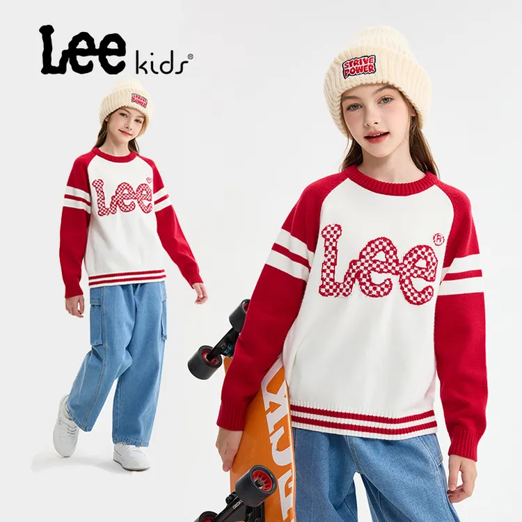 Leekids童装女童毛衣2026新款儿童撞色针织衫中大童冬季保暖上衣