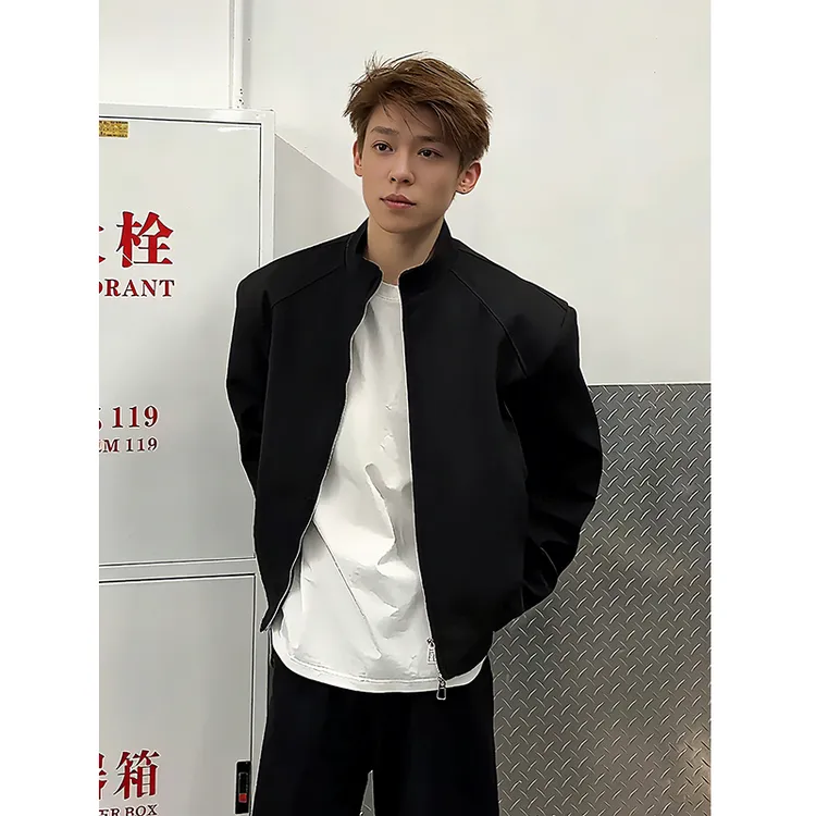 cleanfit美式立领飞行夹克男士秋季高级感痞帅垫肩外套短款棒球服