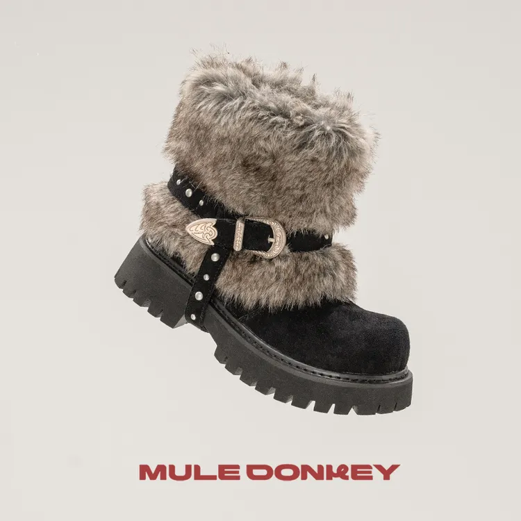 多嘴驴Donkey筒靴系列【灰兔色】中筒靴加绒冬天保暖厚底小众设计