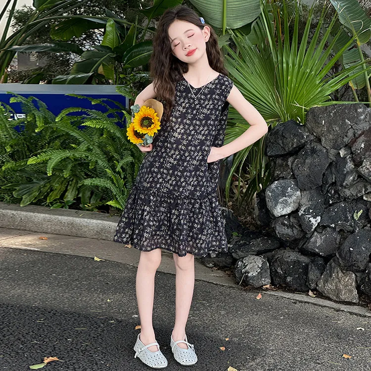女童连衣裙夏季2025新款碎花连衣裙6-12岁15甜美中大童显瘦气质薄