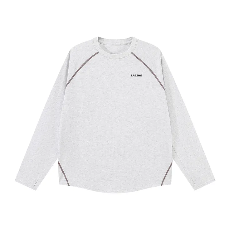 新款运动休闲长袖纯棉圆领宽松T恤插肩袖拼色健身训练百搭秋冬季