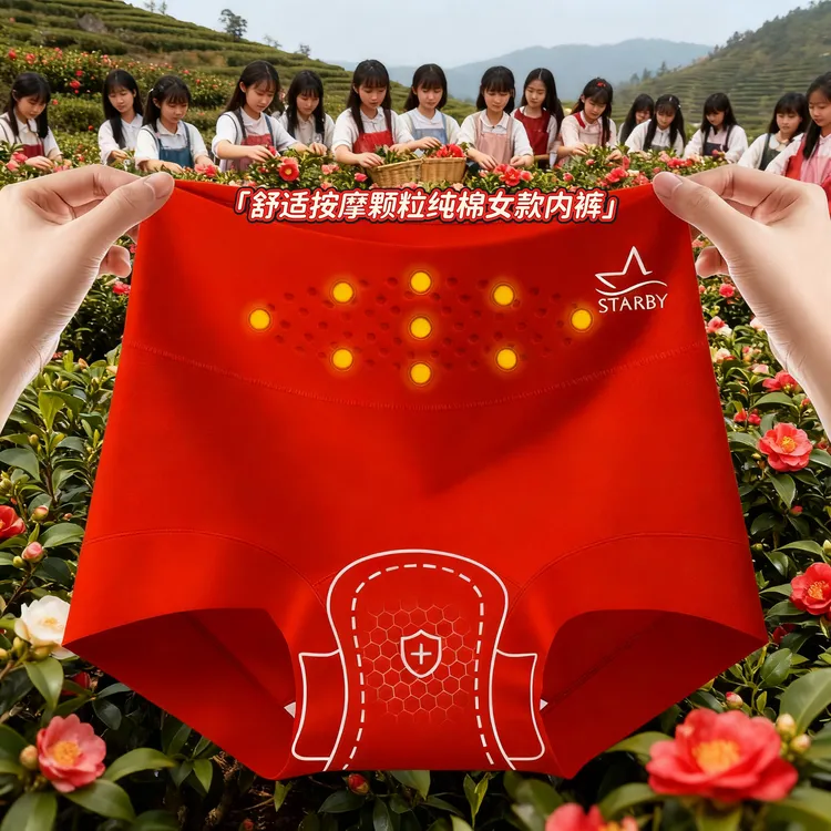 舒适按摩颗粒女款内裤高腰柔软透气舒适平角裤加长底档大码包臀