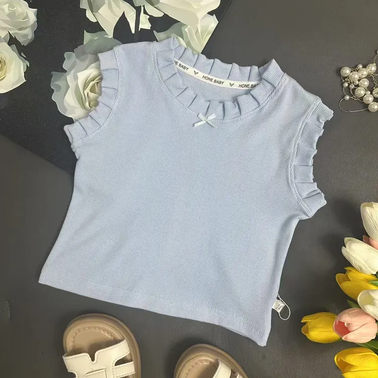 2025夏季新款女童无袖坑条背心儿童蝴蝶百搭T恤