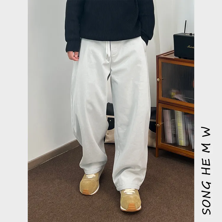 「松禾」冬季纯色爆款加绒宽松潮流百搭休闲长裤弯刀哈伦阔腿裤男女