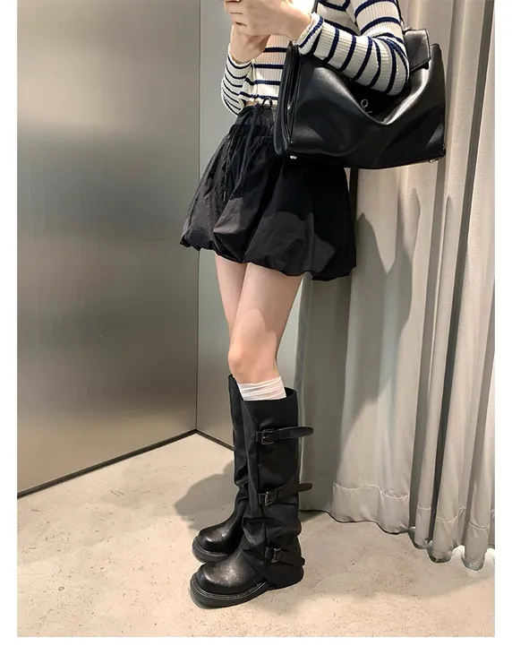 2025早秋新款粗跟褶皱长筒2025新款甜酷堆堆靴女款2025新款爆款