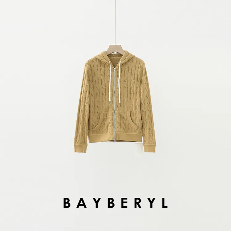 CC12-BAYBERYL老贝R系列*棉纱绞花连帽拉链25秋针织开衫ZZS5F2542
