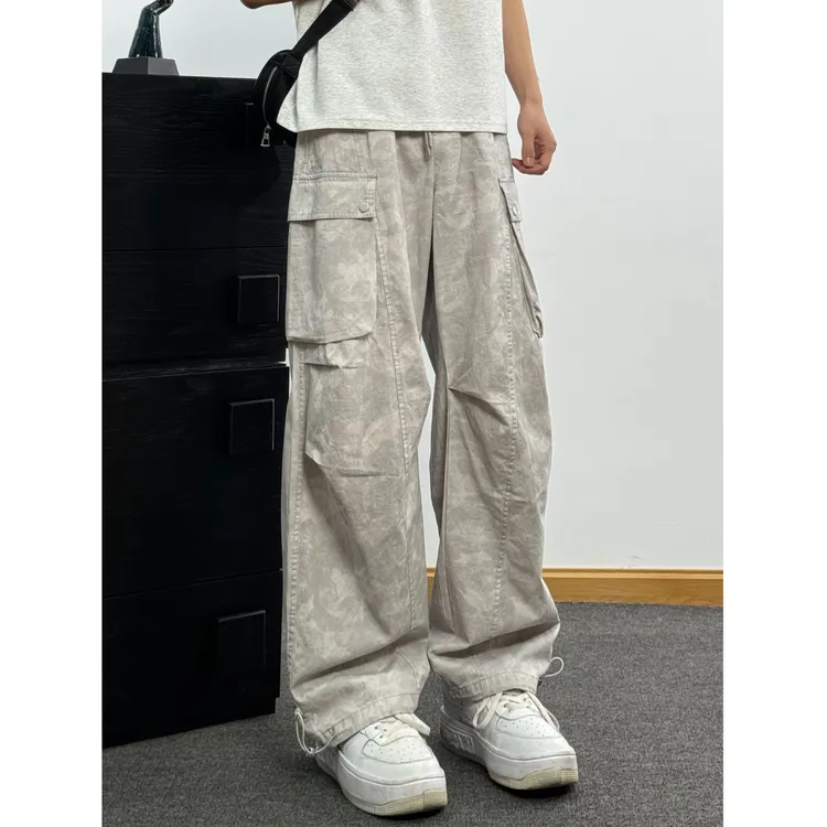 春夏新款美式复古休闲裤水洗做旧多口袋脏脏裤潮牌宽松设计工装裤