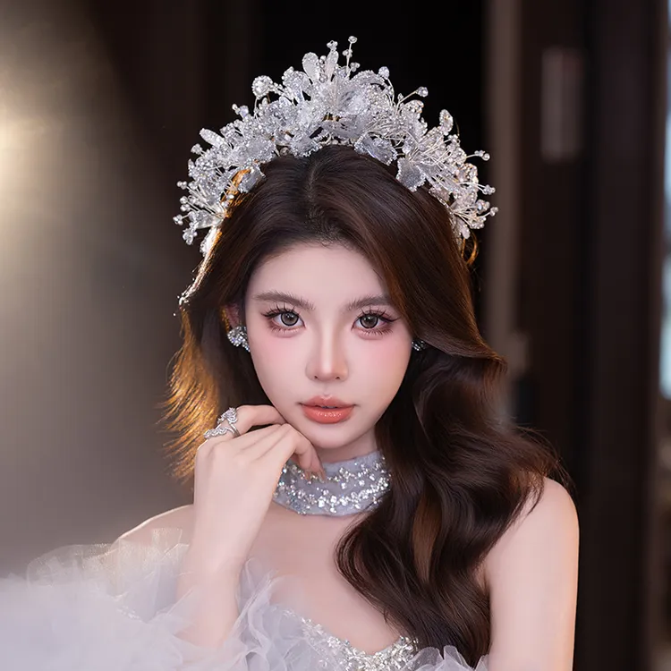 H219皇冠新娘水晶皇冠新娘王冠婚纱头饰减龄主纱礼服公主皇冠发饰